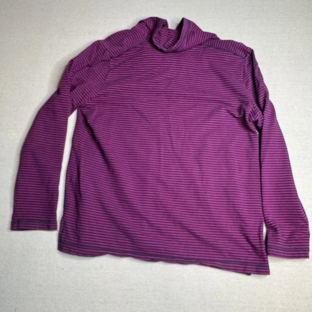 Karen Scott Sport Cowl-Neck Long-Sleeve‎ Knit Top Women's Large Striped Fuschia